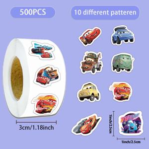 500Pcs/Roll 디즈니 자동차 만화 스티커 번개 맥퀸 데칼 낙서 스케이트 보드 전화 스티커 어린이 장식 라벨