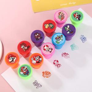 12PCS 슈퍼 마리오 스탬프 어린이용 애니메이션 액션 피규어 인장 교사 스탬프 보상 어린이 액세서리 어린이 클래식 장난감 선물