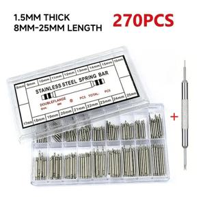 270 개/대 Strainless 스틸 스프링 바 Dia 1.5mm 길이 8mm - 25mm/시계 밴드 스트랩 벨트 시계 수리 도구 핀