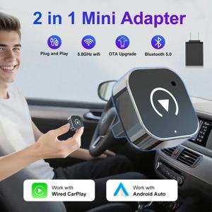 2026 최신 무선 CarPlay 어댑터 2-in-1 유선에서 무선으로 변환하는 동글 (애플 & 안드로이드용) 플러그 앤 플레이 범용 자동차 액세서리