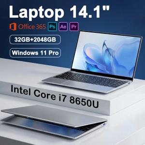 2026년형 초슬림 14.1인치 노트북 인텔 코어 i7-8650U 32GB 램 2TB M.2 SSD 윈도우 11 프로 비즈니스 사무용 학생용 컴퓨터