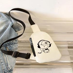 세련되고 귀여운 만화 음악 소년 프린트 폴리에스테르 가슴 가방 일상 사용에 적합한 대용량 대각선 크로스 패키지