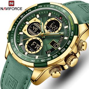 남성용 새로운 NAVIFORCE 시계 가죽 남성용 군용 스포츠 방수 시계 석영 손목 시계 크로노 그래프 남성 시계