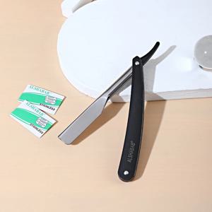 남성용 전문 스트레이트 면도기 세트, 더블 엣지, 2 블레이드, 블랙 화이트 컬러, 스테인레스 이발사 면도기