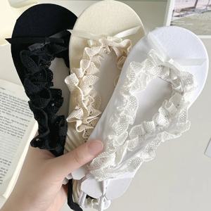 발레 스타일 Bowknot 레이스 업 노쇼 양말 여성 섹시 Fishnet 타이 스트랩 슬리퍼 JK 소녀 달콤한 로리타 귀여운 댄스 디자이너 양말