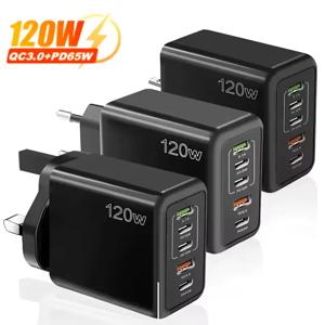 멀티 포트 USB C 충전기 120W PD 유형 C 빠른 벽 충전기 iPhone 용 EU/US/UK 플러그 Samsung Xiaomi Huawei 휴대 전화 어댑터