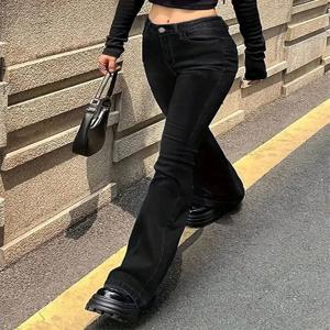 2025 여성 세련된 하이 웨스트 플레어 청바지 레이디 뉴 슬림 피트 부츠 컷 저렴한 데님 바지 패션 퓨어 블랙 벨 바지 바지