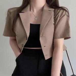 캐주얼 루즈한 반팔 퓨어 컬러 여성용 블레이저 얇은 봄 여름 패션 한국 스타일 아우터 탑 작은 체형용
