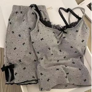 여성 여름 정장 여성 잠옷 세트 바지 세트 잠옷 Pijama Pajama 여성 반바지 홈 의류 수면 라운지 속옷