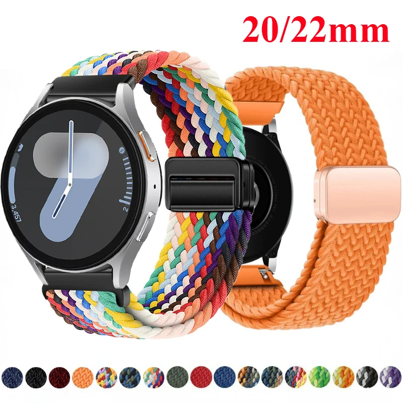 삼성 갤럭시 워치 7/6/클래식/5/4/3용 20mm 22mm 마그네틱 팔찌, 화웨이 워치 4/3/GT 5 4 밴드용 땋은 루프 나일론 스트랩