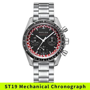 PHYLIDA 40mm 남성용 시계 ST19 기계식 크로노그래프 손목시계 수동 와인딩 탑 햇 사파이어 크리스탈 스피디 한정판