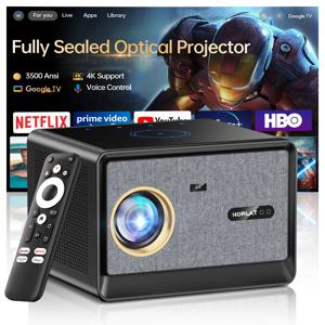 HORLAT 50000루멘 구글 TV 프로젝터 완전 밀폐형 광학 빔프로젝터 4K 스마트 홈시어터 영화 프로젝터 WiFi 6 음성 어시스턴트