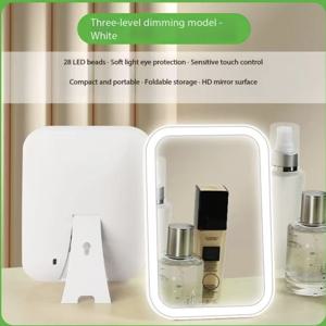 LED 터치 스크린 메이크업 거울 접이식 거울 조명이 있는 메이크업 거울 3가지 색상 조명 모드 USB 충전식 화장품 거울 도구