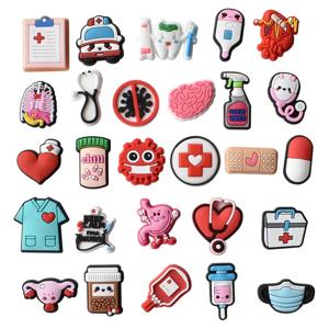 27pcs 의료 시리즈 구두 매력 나막신에 대 한 설정 Bogg 가방 버블 슬라이드 샌들, PVC 구두 장식 비치 가방 액세서리