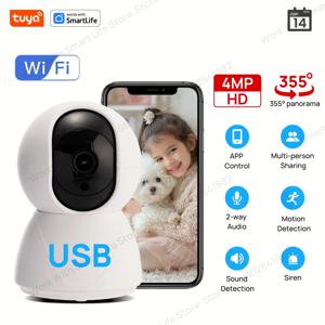 4MP QHD 스마트 보안 카메라 - PTZ 기능이 있는 Tuya WiFi 실내 카메라, 아기/애완동물 모니터, 2.4G 홈 보안 카메라, Tuya&Smart Life A