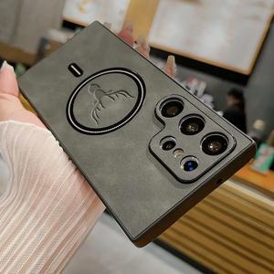 삼성 갤럭시 S26 S25 S24 S23 S22 S21 FE 울트라 플러스 노트용 마그네틱 가죽 케이스 빈티지 무선 충전 Mag-safe 쉘