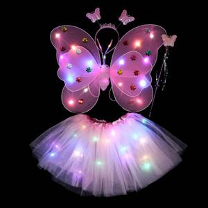 LED 조명 나비 날개 소녀 코스프레 코스튬 생일 공주 원피스 천사 빛나는 날개 빛 투투 스커트 파티 원피스
