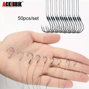 Ackibbik 50개 소형 낚시 후크 PE 라인 3 포함 # -12 #   잉어 낚시용 미리 묶인 낚시 바늘 스트링 훅 서브 라인 훅