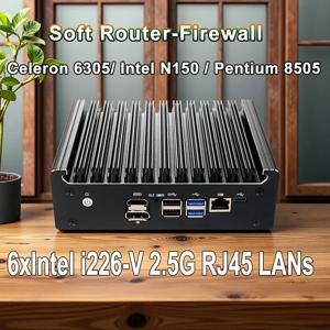 인텔 셀러론 6305/N150/펜티엄 골드 8505 소프트 라우터 6랜 i226-V 2.5G 팬리스 미니 PC NVMe SATA pfSense 방화벽 어플라이언스