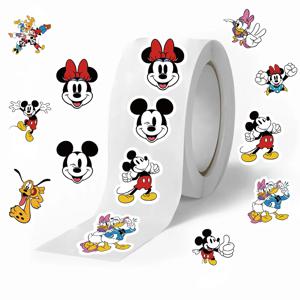 500pcs 디즈니 미키 & 도널드 덕 봉인 된 스티커 롤: 재미있는 만화 보상, 어린이를위한 우수한 스티커 장난감 선물 Kawaii