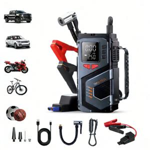 12V 가솔린/디젤 자동차용 휴대용 점프 스타터, 150 PSI 자동차 타이어 에어 펌프(공기압 게이지 및 LED 라이트 포함)