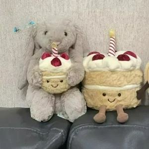 JC 셰이 보니 토끼 31cm 플러시 인형 생일 케이크를 든 부드러운 장난감 어린이를 위한 선물 고양이 개 애완동물 휴일 선물