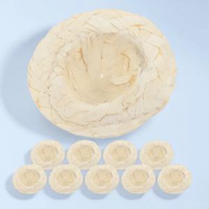 10Pcs 미니 밀짚 모자 공예품을위한 미니어처 짠 모자 DIY 헤어 액세서리 파티 홈 장식 학교 프로젝트 작은 장식