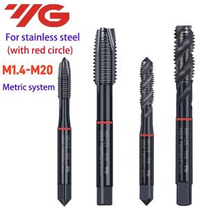 1pcs 한국 YG HSSE INOX 미터법 나선형 플루트 탭 M2M2.5M3M3.5M4M5M6M7M8M10M12 빨간색 원이있는 나선형 지적 탭 기계