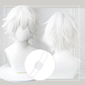 애니메이션 Kaneki Ken 코스프레 가발 짧은 흰색 털이 가발 눈 패치 내열성 합성 헤어 파티 역할 놀이