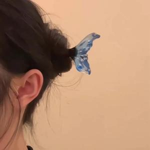 중국 스타일 클리어 블루 물고기 꼬리 머리핀 우아한 코일 머리 유행 헤어 액세서리 여성을위한 고대 스타일 Заколки
