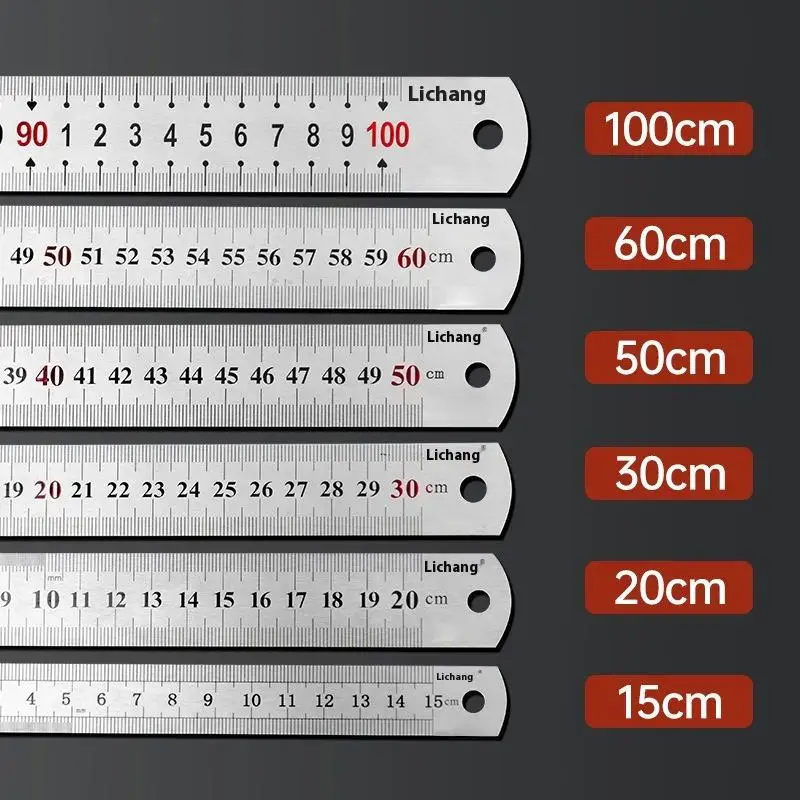 1Pcs 15/20/30/40/50/60100cm 홈 학교 정밀 측정 도구 그리기 도구 용품에 대 한 스테인레스 스틸 금속 직선 눈금자