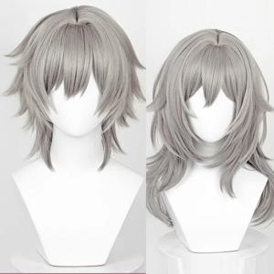 게임 Honkai: 스타 레일 Trailblazer Caelus Stelle 코스프레 가발 (Bangs 포함) 합성 긴 짧은 스트레이트 그레이 헤어 가발 파티 용