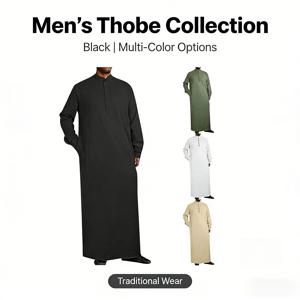 2025 아랍 스타일 심플 롱 남성 스탠드 칼라 버튼 무슬림 로브 남성복
