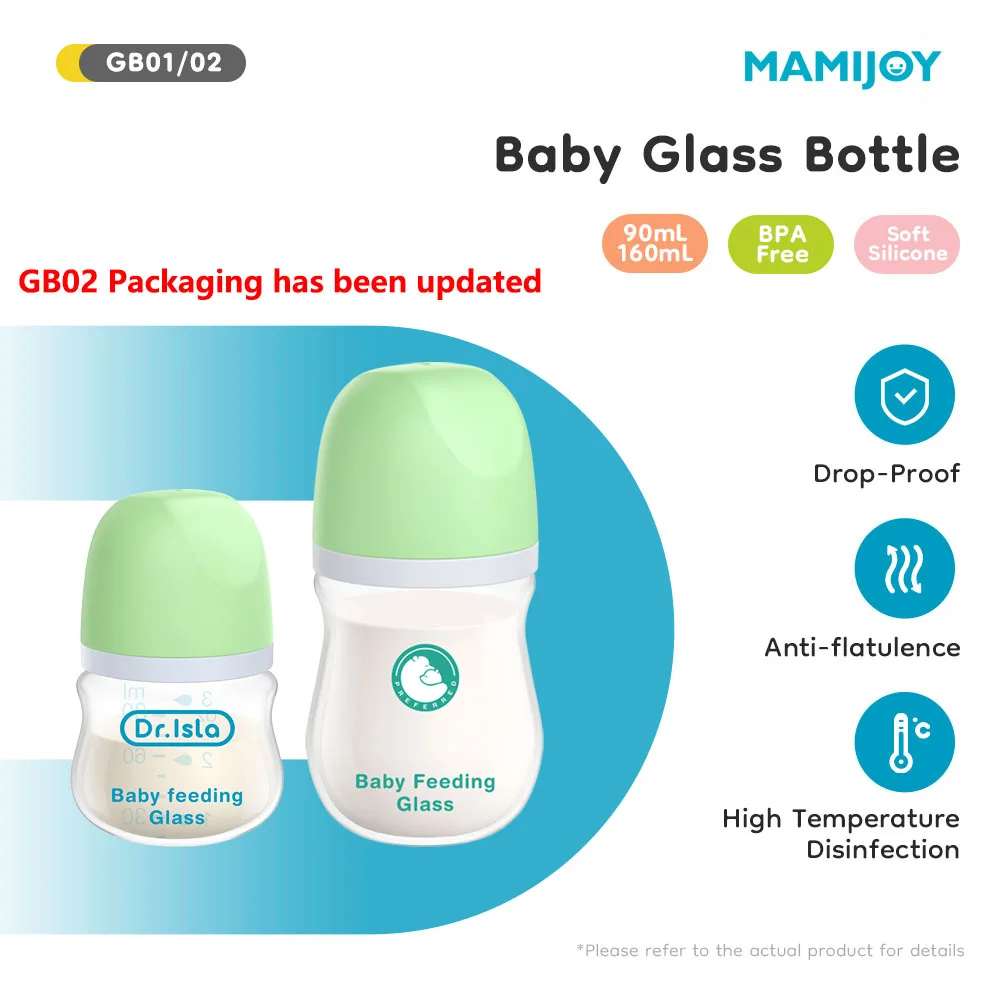 MAMIJOY 1PCS 신생아 수유 병 90ML/160ML 아기 병 유리 병 방귀 방지 우유 수유 병 유아 BPA 무료