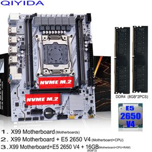 QIYIDA X99 마더보드 세트 키트 Xeon LGA2011-3 E5 2650 V4 2개*8GB=16GB DDR4 RAM USB PCI 3.0 NVME M.2 SATA M-ATX