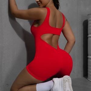 여성 짧은 스포츠 점프 슈트 민소매 섹시한 백 레스 요가 의류 운동 사이클링 원피스 슈트 야외 레크리에이션 바디 슈트