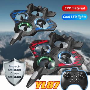 스턴트 비행 RC 폼 글라이더 YL87 2.4G 무선 조종 비행기 LED 조명 내구성 있는 EPP 소재 비행 전투기 장난감 어린이 선물로 좋아요