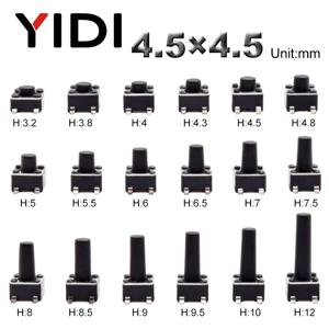 50pcs 4.5*4.5*4/5/6/7/8/9/10/12mm 순간 촉각 택트 푸시 버튼 스위치 켜기 끄기 4 핀 SMD SMT 마이크로 스위치 전자 세트