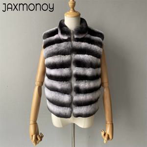 Jaxmonoy 여성용 천연 토끼 모피 코트, 진짜 렉스 토끼 모피 조끼, 여성용 패션 패치워크 울 혼방 조끼, 가을