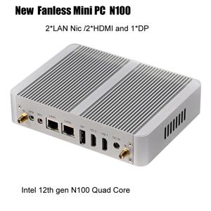 새로운 N100 팜 팬리스 미니 PC 인텔 쿼드 코어 12세대 CPU 3개 디스플레이 지원 컴퓨터 2개 HDMI 1개 DP 2개 LAN 소프트 라우터 윈도우11 방화벽