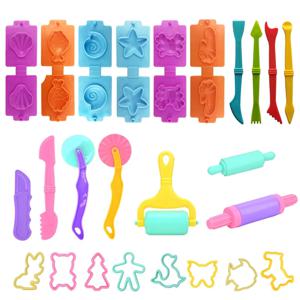 4-25pcs 어린이 놀이 반죽 도구 키트 다양한 동물 금형 바다 쉘 모양 커터 롤링 핀 Plasticine 금형 점토 액세서리
