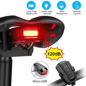 방수 무선 자전거 알람 자전거 후면 조명 도난 방지 경보 USB 충전 원격 제어 LED 미등 자전거 파인더
