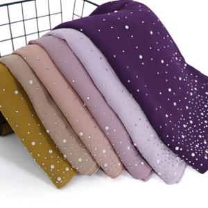 180*70CM 새로운 일반 다이아몬드 비즈 버블 쉬폰 인스턴트 Hijab Shawls 솔리드 두꺼운 머리 랩 Foulard Sjaal 이슬람 보닛 Cachecol