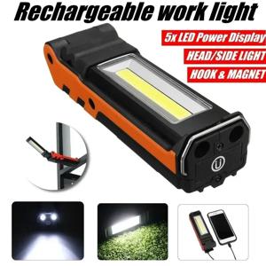 COB LED 작업 조명 디밍이 가능한 USB 충전식 LED 손전등 검사 램프 (자석 후크 포함) 보조베터리 18650 배터리 토치