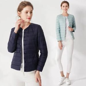 2024 가을 봄 Autume Collarless Light Quilted Puffer Coat 새로운 여성 라이너 오리 다운 재킷 o 넥 가변 v 넥 여성