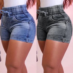 여성 여름 데님 반바지 숙녀 탄성 허리 붕대 청바지 스키니 짧은 바지 Feminina