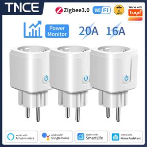 TNCE TUYA EU 플러그 와이파이 또는 지그비3.0 스마트 소켓 16/20A 전력 모니터 타이밍 기능 음성 제어 Alexa Google Home과 호환