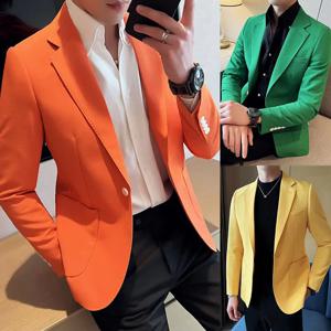 오버사이즈 얇은 남성 블레이저 플러스 빅 사이즈 옐로우 슬림핏 남성 정장 재킷 남성복 캐주얼 패션 2025 코트 신상품