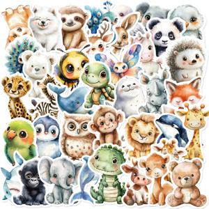 50PCS 수채화 동물 스티커 만화 귀여운 방수 스티커 크리 에이 티브 유행 노트북 냉장고 헬멧 자동차 장식 장난감