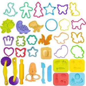 어린이를위한 반죽 놀이 도구 반죽 액세서리 금형 공룡 과일 롤러 커터 가위 Playdough 점토 금형 어린이 DIY 장난감